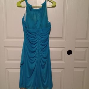 Blue rouched David's bridal dress